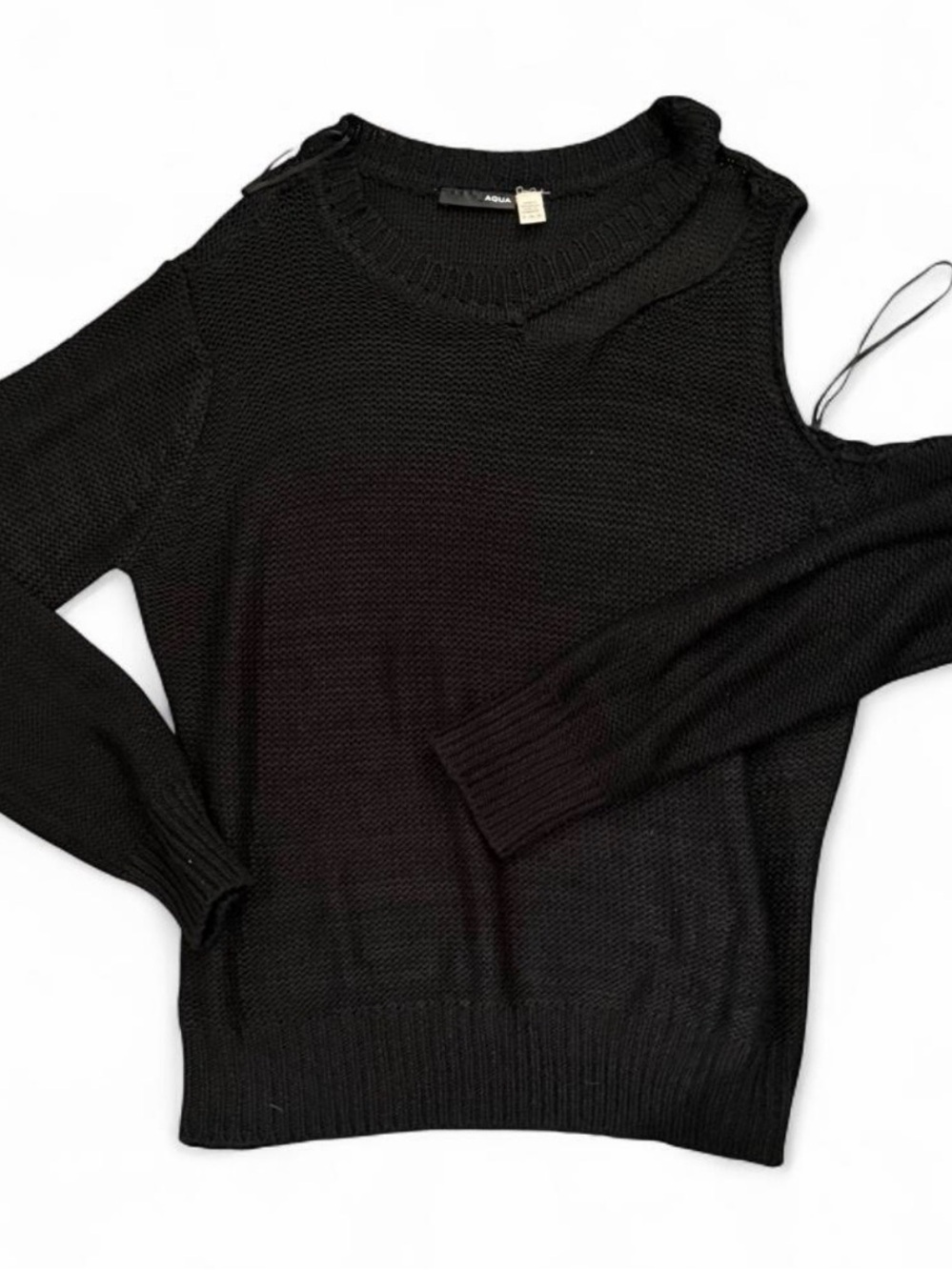 Aqua Black Cold Shoulder Open Knit Sweater – Size Medium – Long Sleeve